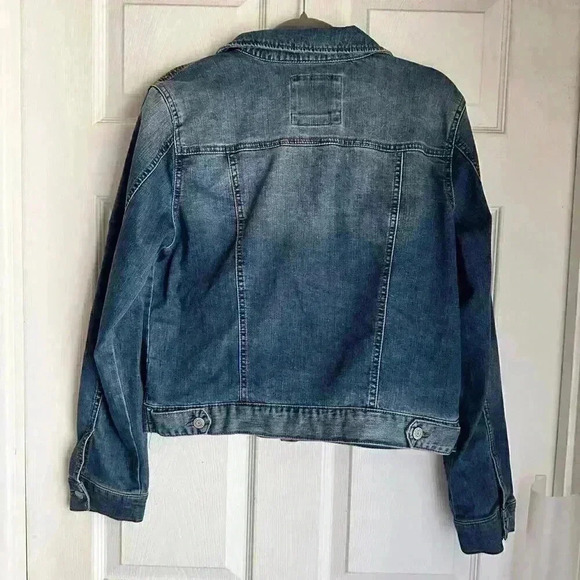 MUDD JUNIOR TEEN GIRLS WOMENS L DENIM JEAN JACKET DISTRESSED BUTTON MED WASH - Picture 5 of 5